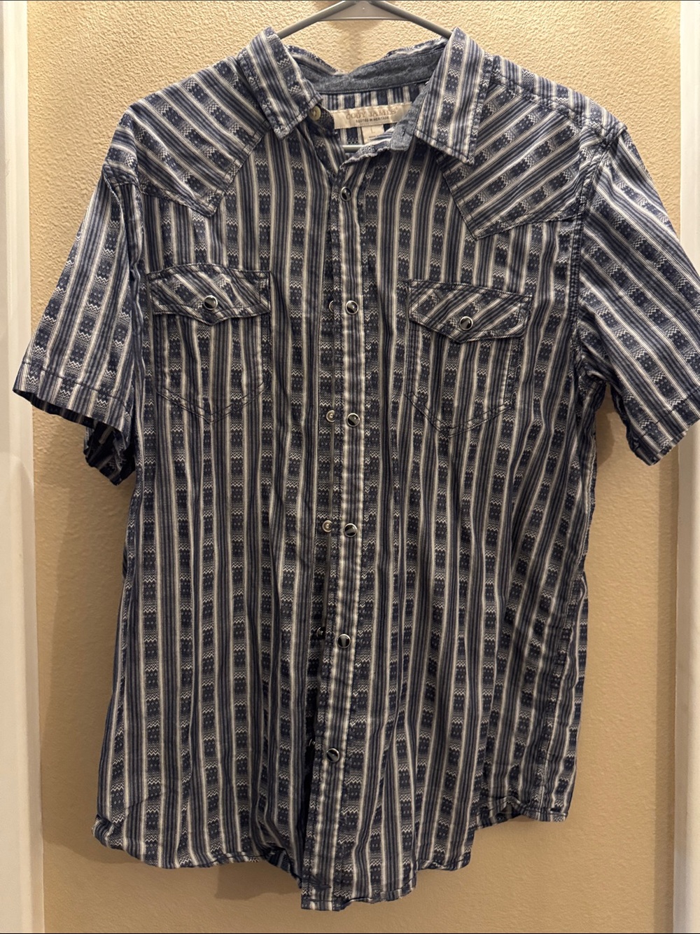 Casual Short-Sleeve Pearl snap Shirt in Blue Stripe